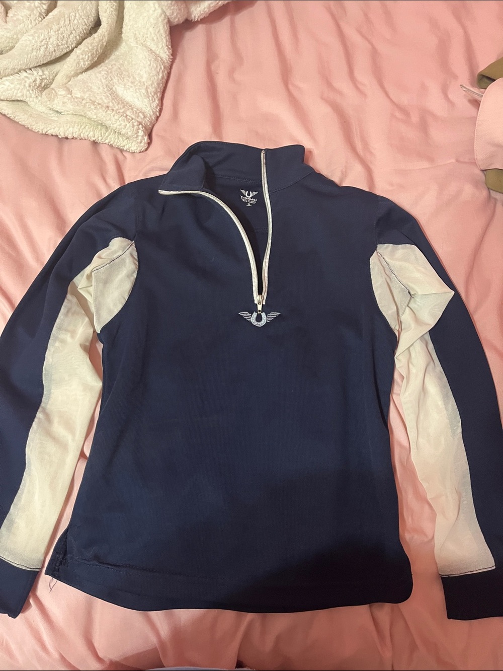 Navy and Cream Quarter-Zip Pullover Top